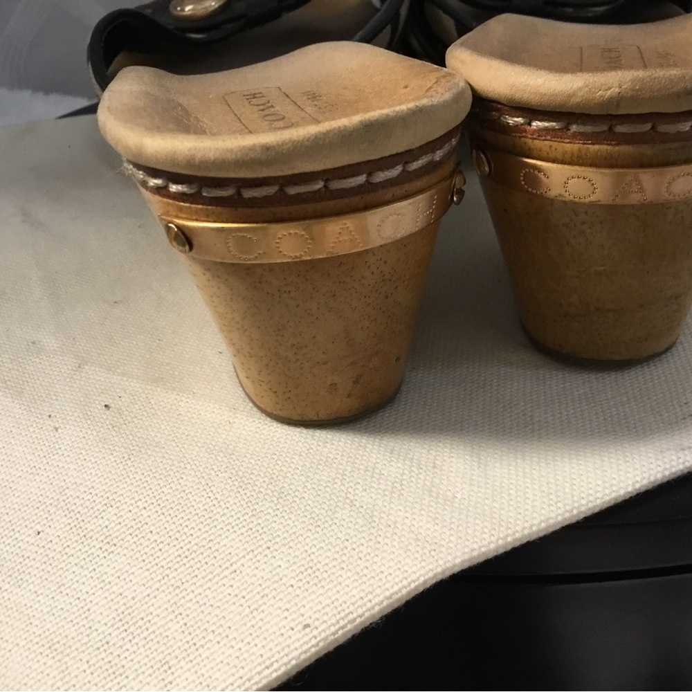 Coach Brown Signature Canvas Slide Sandals with Black Trim and Gold Buttons - Picture 5 of 8